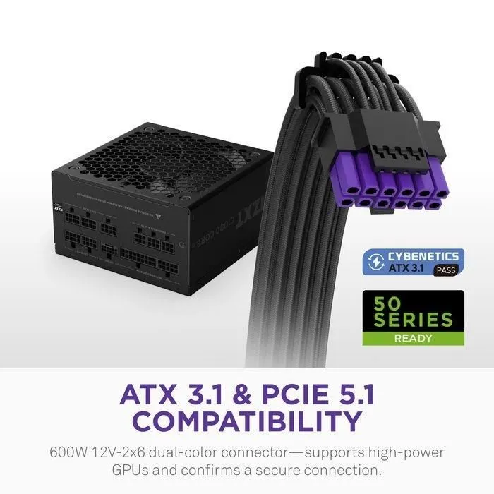 NZXT PA-0G3BB-EU C1000 Gold Core - Alimentation PC ATX 3.1 1000W 80 Plus Gold Certifiée Cybenetics Platinum - Entièrement Modulaire - Câble PCIe 5.1 12V-2x6