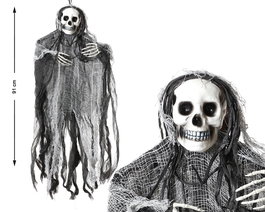 Decoracion Colgante - Squelette Halloween Noir et Gris Effrayant et Réaliste, 91x66 cm, Décoration d'Intérieur et d'Extérieur