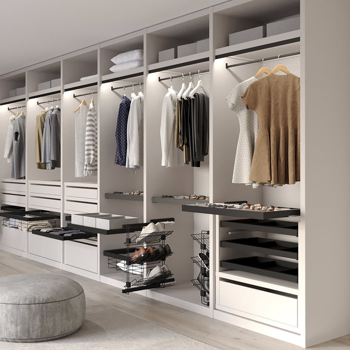 Emuca Lot de 2 rails de penderie Luxe de 0,75 m de long avec supports, Aluminium et Plastique, Peint en noir texturé