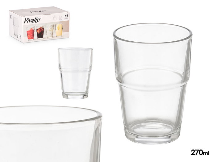 Vivalto Verre en Cristal Empilable 270 ml Transparent 7,5x10,5x7,5 cm (Set de 48) Vivalto Verre en Cristal Empilable 270 ml Transparent 7,5x10,5x7,5 cm (Set de 48)