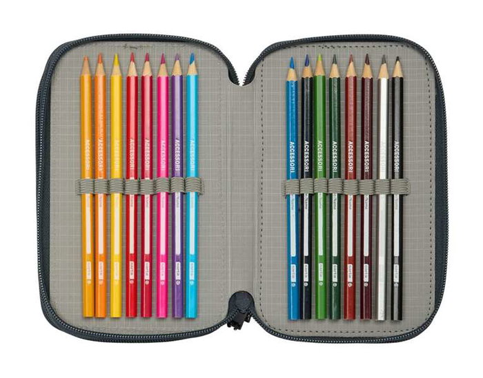 Safta - Plumier triple 37 pièces Real Madrid équipement 2025/2026 - 12,5x19,5x5,5 cm - Dès 3 ans