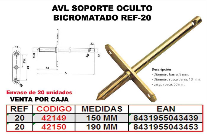 AVL Support caché bicromaté 150 mm REF-20 (Boîte de 20) extra_attributes.order_conversion: 20.0 AVL Support caché bicromaté 150 mm REF-20 (Boîte de 20) extra_attributes.order_conversion: 20.0