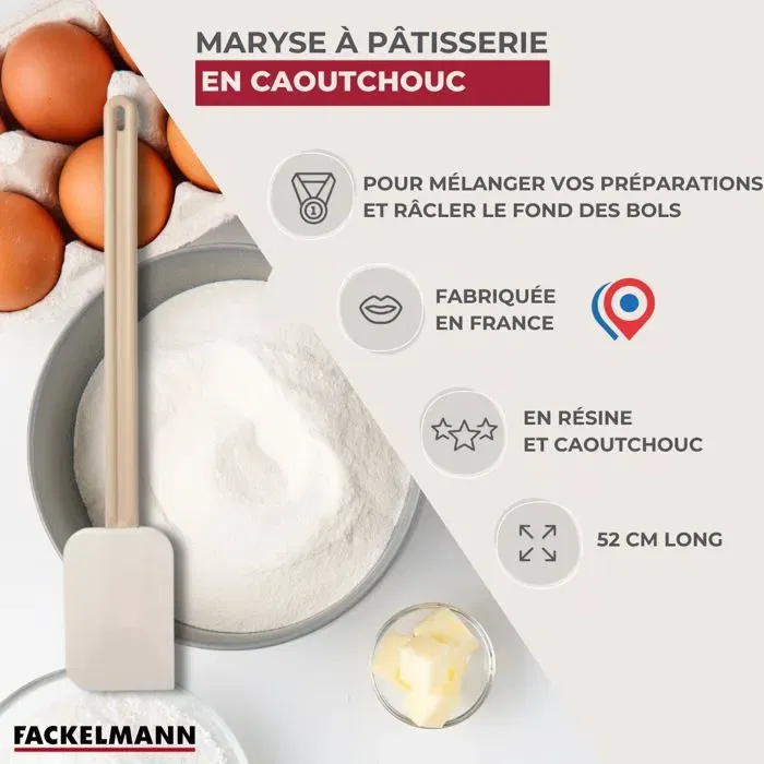 Fackelmann - Ensemble de 2 Spatules Maryse Pâtisserie et Cuisine 52 cm - Manche Résine et Caoutchouc - Pour Mélanger, Remplir, Raper - Fabriqué en France