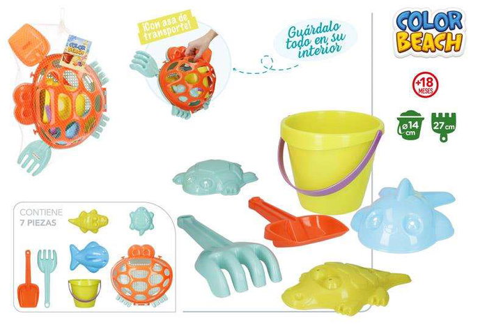 Color Baby Cubo de playa cangrejo - Seau de plage avec pelle, râteau et 3 moules - Diamètre 14 cm