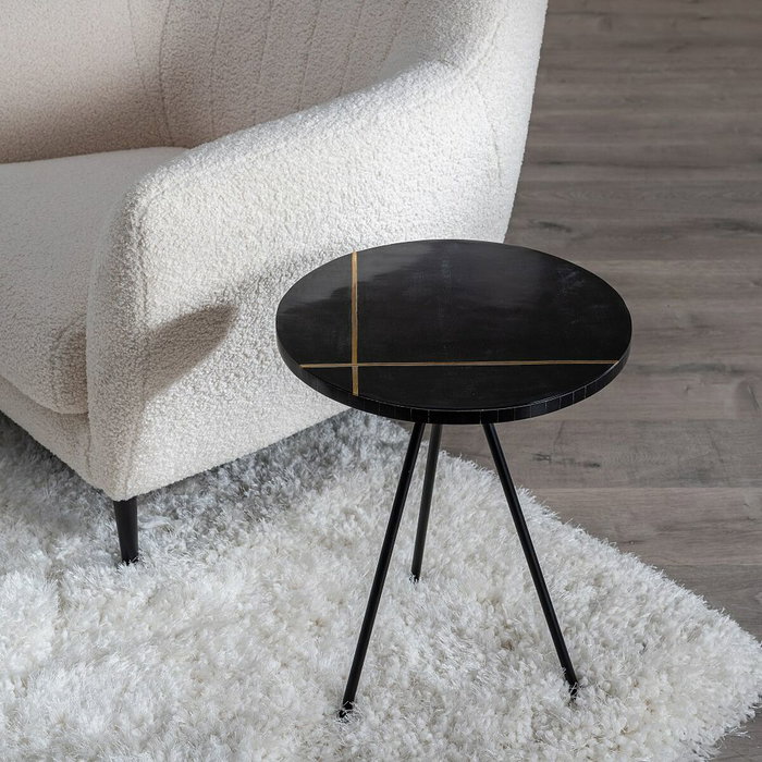 BigBuy Home Table d'appoint Noir Doré Ronde BigBuy Home Table d'appoint Noir Doré Ronde