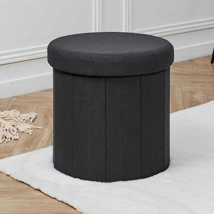 Home Deco Factory Pouf Pliable Noir avec Rangement