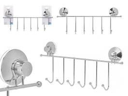 Berilo Porte-manteau mural Acier 6 crochets avec ventouse 39x16x4 cm Gris métal (Set de 12)