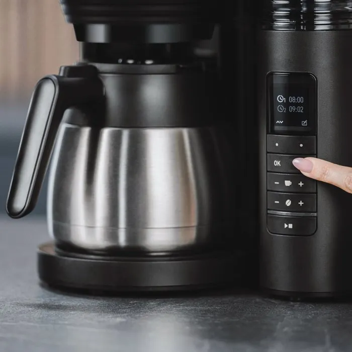 Melitta 1030-11 Cafetière filtre avec moulin à café en céramique intégré - Aromafresh Therm Pro - 8 tasses - 1080 W - Noir