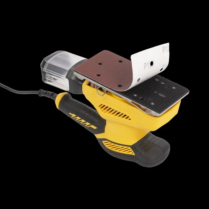 Powerplus POWX04010 Ponceuse vibrante électrique 260 W 24000 coups/min, plateau 187 x 90 mm, double système de fixation, bac de récupération de poussière