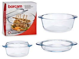 Pasabahce Casserole Borcam 2100 ml avec Couvercle 26 x 22 x 11 cm Verre Borosilicate Transparent (Set de 4)