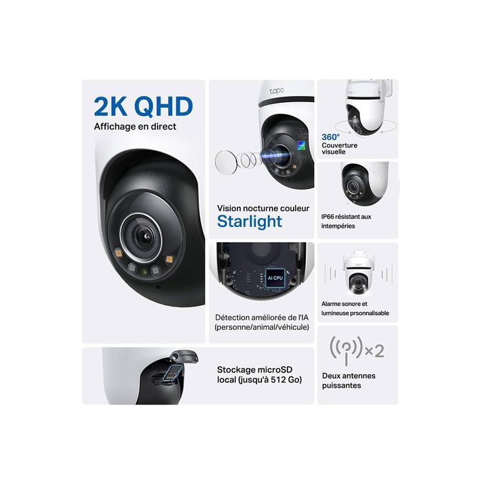 TP-Link Tapo C520WS Caméra de sécurité Wi-Fi extérieure Pan/Tilt 2K QHD