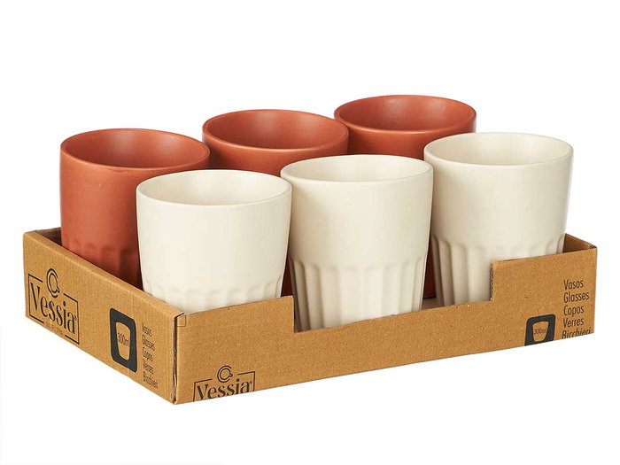 Vessia Verre Café au Lait Assortis Marron Beige 300 ml Céramique Faïence Finition Mate 8x10x8 cm (Set de 24)