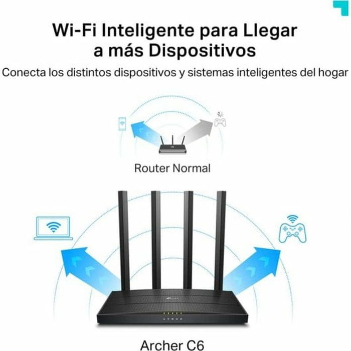 TP-LINK Routeur Wi-Fi Archer C6 V4.0 AC1200 Dual Band Gigabit, 4 Antennes, Noir - Modèle ARCHER C6 V4