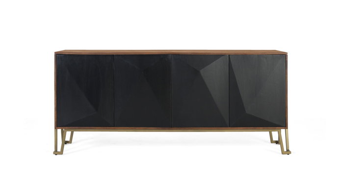 GINER Y COLOMER Buffet 4 portes en bois de manguier 180 cm couleur noyer et noir avec piètement doré - Structure métallique, dimensions détaillées GINER Y COLOMER Buffet 4 portes en bois de manguier 180 cm couleur noyer et noir avec piètement doré - Structure métallique, dimensions détaillées