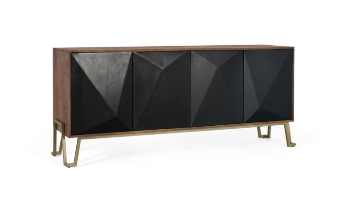 GINER Y COLOMER Buffet 4 portes en bois de manguier 180 cm couleur noyer et noir avec piètement doré - Structure métallique, dimensions détaillées GINER Y COLOMER Buffet 4 portes en bois de manguier 180 cm couleur noyer et noir avec piètement doré - Structure métallique, dimensions détaillées