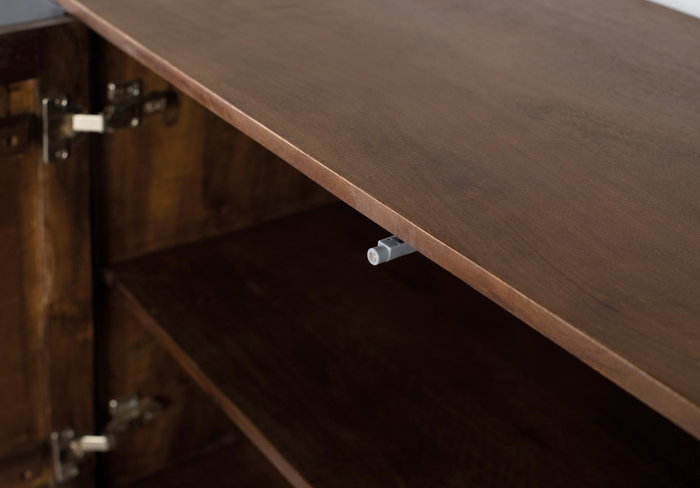 GINER Y COLOMER Buffet 4 portes en bois de manguier 180 cm couleur noyer et noir avec piètement doré - Structure métallique, dimensions détaillées GINER Y COLOMER Buffet 4 portes en bois de manguier 180 cm couleur noyer et noir avec piètement doré - Structure métallique, dimensions détaillées