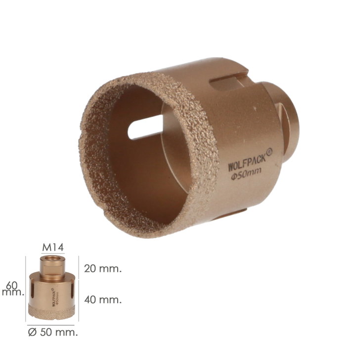 WOLFPACK LINEA PROFESIONAL Corona Diamante M14 Ø 50 mm. de 10 mm de hauteur de diamant WOLFPACK LINEA PROFESIONAL Corona Diamante M14 Ø 50 mm. de 10 mm de hauteur de diamant