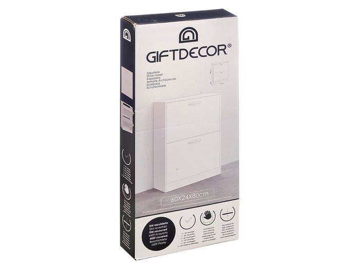 Giftdecor Meuble à chaussures en bois 2 étages blanc 60 x 80 x 24 cm