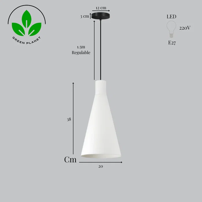 Lampe Suspendue "Shu" Blanc, Floron Noir, Câble Noir