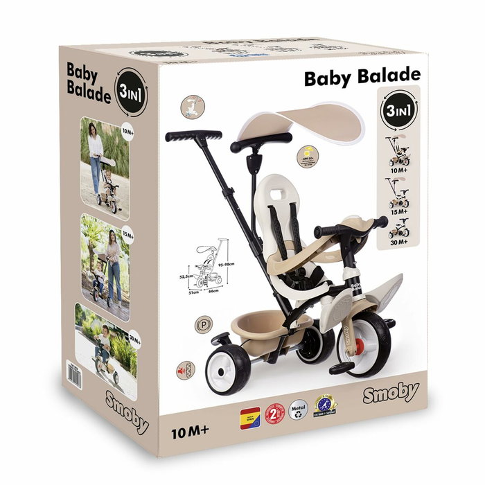 Smoby Baby Balade Tricycle Évolutif 3 en 1 - Beige