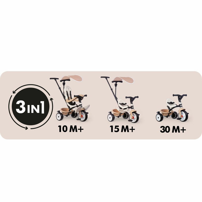 Smoby Baby Balade Tricycle Évolutif 3 en 1 - Beige