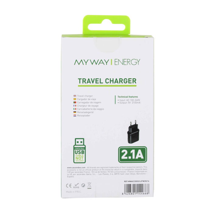 Chargeur mural Myway Noir 10 W Chargeur mural Myway Noir 10 W