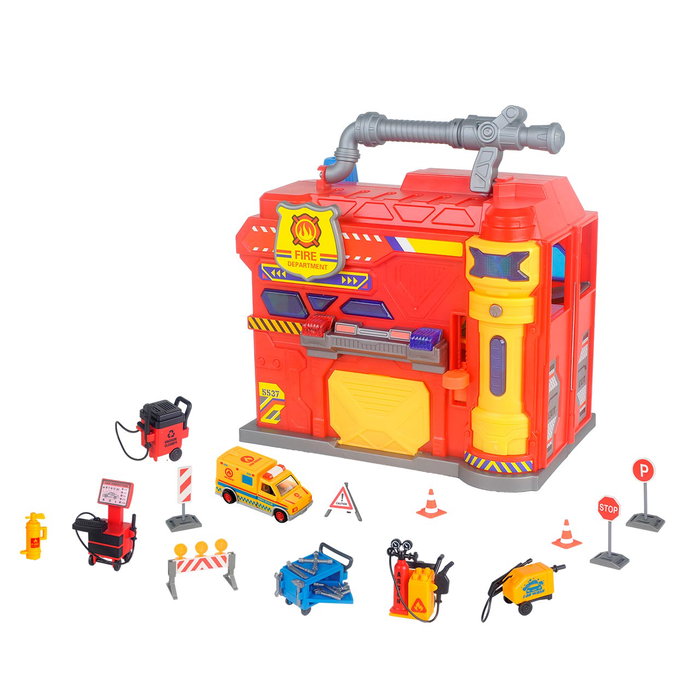 Tachan - Garaje Maletín Estación Bomberos Tachan - Garage Mallette de Pompiers avec Station, Lumières et Sons - Jouet Portable, à Partir de 3 Ans