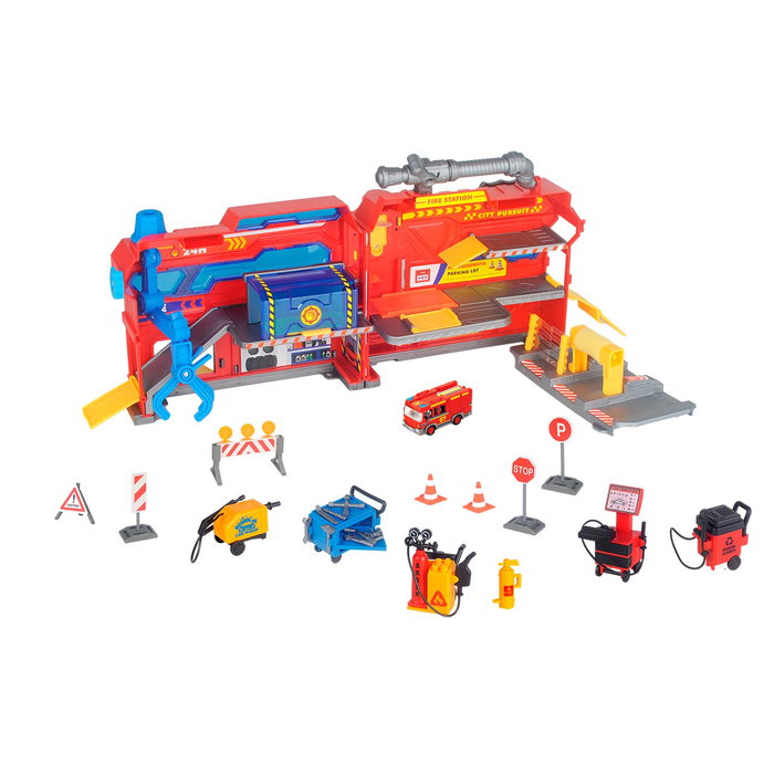 Tachan - Garaje Maletín Estación Bomberos Tachan - Garage Mallette de Pompiers avec Station, Lumières et Sons - Jouet Portable, à Partir de 3 Ans