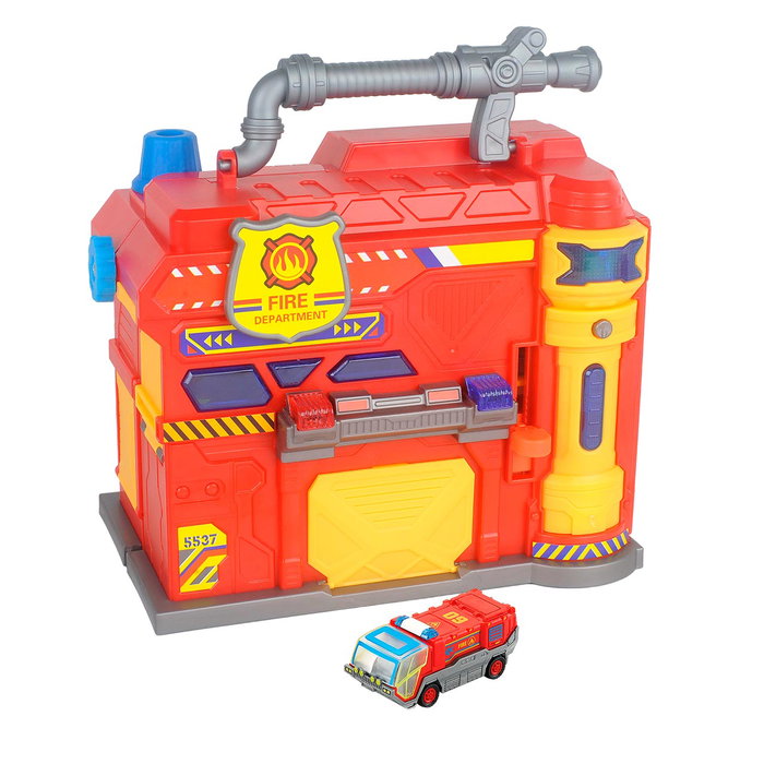 Tachan - Garaje Maletín Estación Bomberos Tachan - Garage Mallette de Pompiers avec Station, Lumières et Sons - Jouet Portable, à Partir de 3 Ans