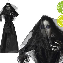 Poupée Suspension Novia Zombi avec Robe Noire et Éclairage - Décor d'Halloween et de Salles d'Évasion - 160 cm de Hauteur