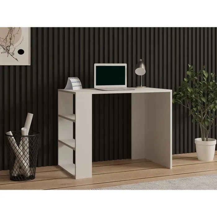 Bureau d'étude scandinave Blanc, 90 x 70 x 50 cm, avec étagères et rangements