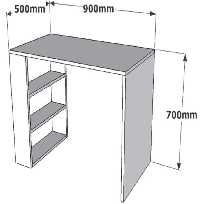 Bureau d'étude scandinave Blanc, 90 x 70 x 50 cm, avec étagères et rangements