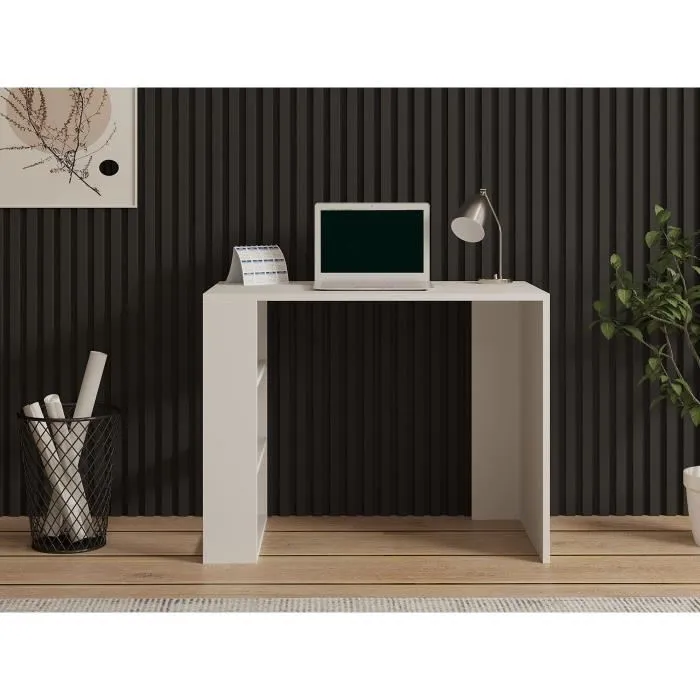 Bureau d'étude scandinave Blanc, 90 x 70 x 50 cm, avec étagères et rangements