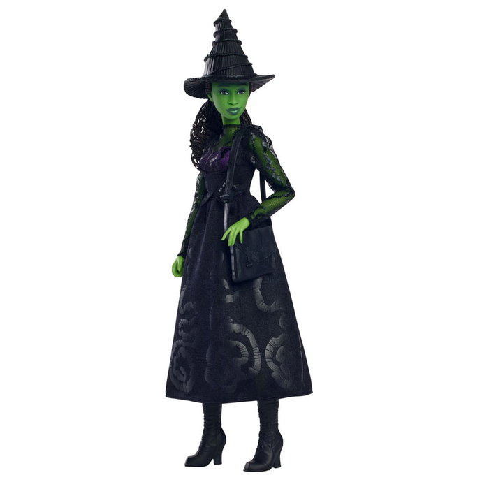 Wicked (Mattel) Poupée Elphaba avec peau verte, cheveux noirs, robe amovible et accessoires - HXT62 - Figurine inspirée du film Wicked (Mattel) Poupée Elphaba avec peau verte, cheveux noirs, robe amovible et accessoires - HXT62 - Figurine inspirée du film