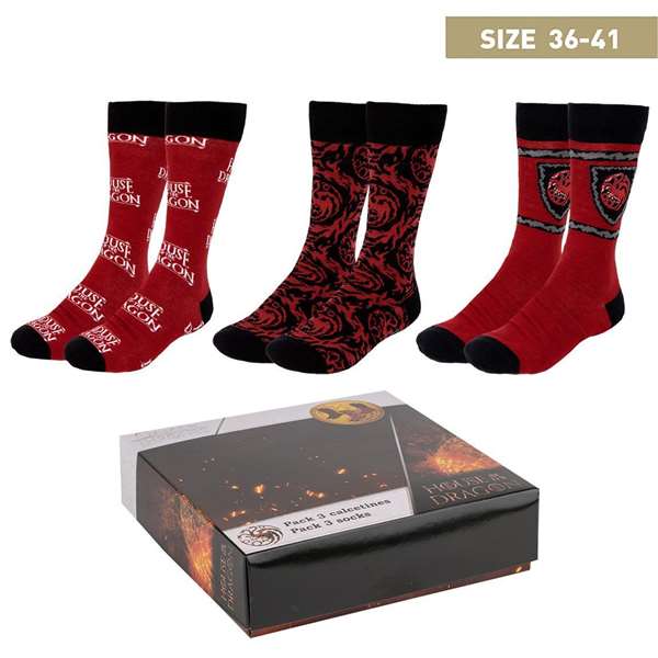Cerdá Pack de 3 paires de chaussettes House of the Dragon - Taille unique (36-41) - Couleurs multiples