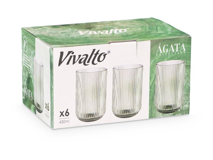 Vivalto Verre Haut Vert Mousse Rayé 430 ml 7.9x12.8x7.9 cm (Set de 24)