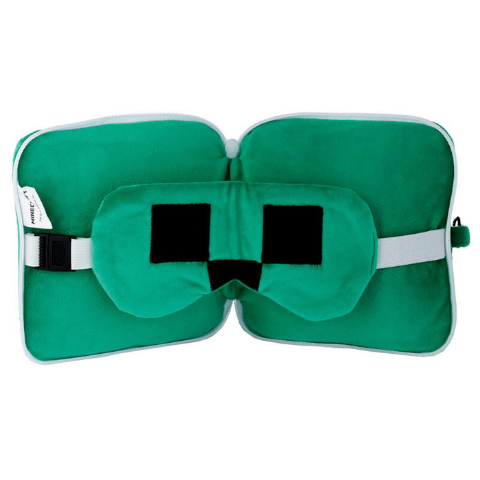 PUCKATOR Oreiller de voyage avec masque de nuit, forme Creeper, licence Minecraft, en polyester et spandex, dimensions 15,5 x 15,5 x 8,5 cm