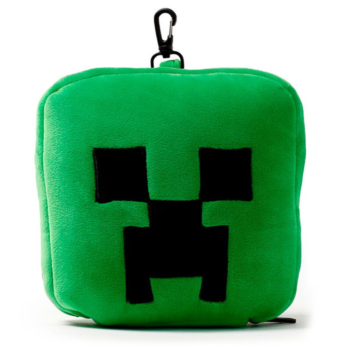 PUCKATOR Oreiller de voyage avec masque de nuit, forme Creeper, licence Minecraft, en polyester et spandex, dimensions 15,5 x 15,5 x 8,5 cm