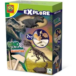 SES CREATIVE Set de Fouille Archéologique 2 en 1 Dinosaure T-rex avec Squelette à Assembler, Figurine et Outils pour Enfants dès 5 Ans