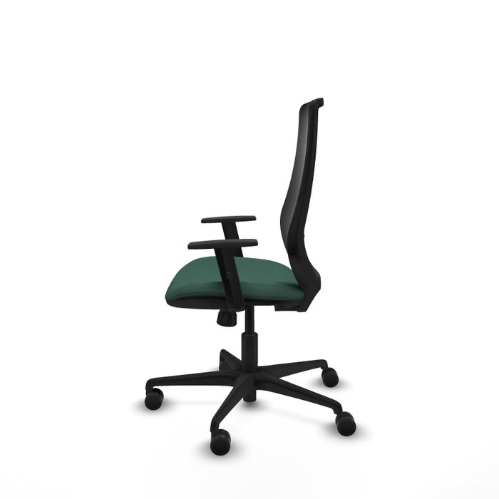 Chaise Mardos Synchro 4 positions tissu Vert foncé Maille Noir Base en nylon noir Accoudoir 1D Sans appui-tête Roulettes 65mm nylon