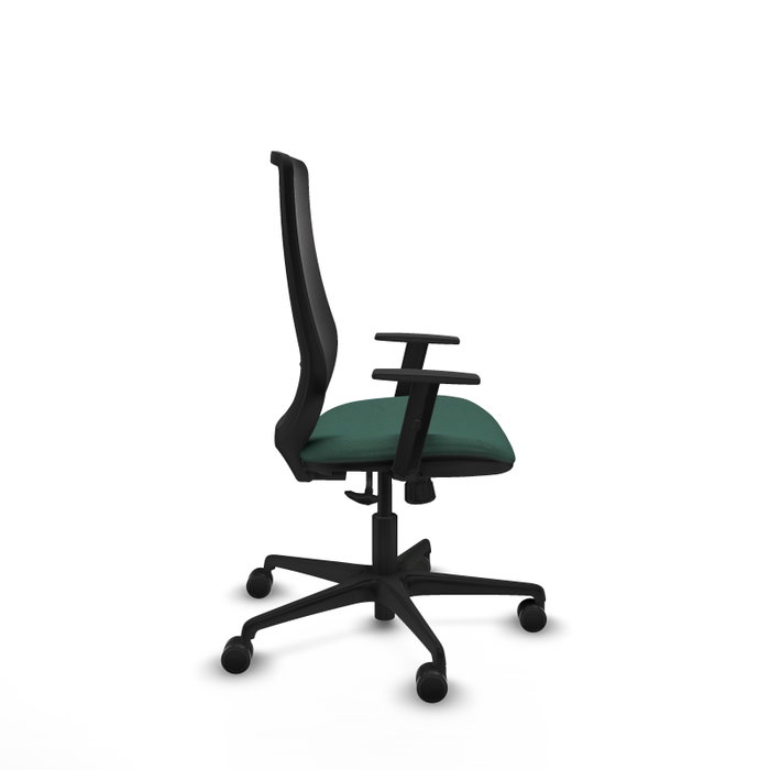 Chaise Mardos Synchro 4 positions tissu Vert foncé Maille Noir Base en nylon noir Accoudoir 1D Sans appui-tête Roulettes 65mm nylon