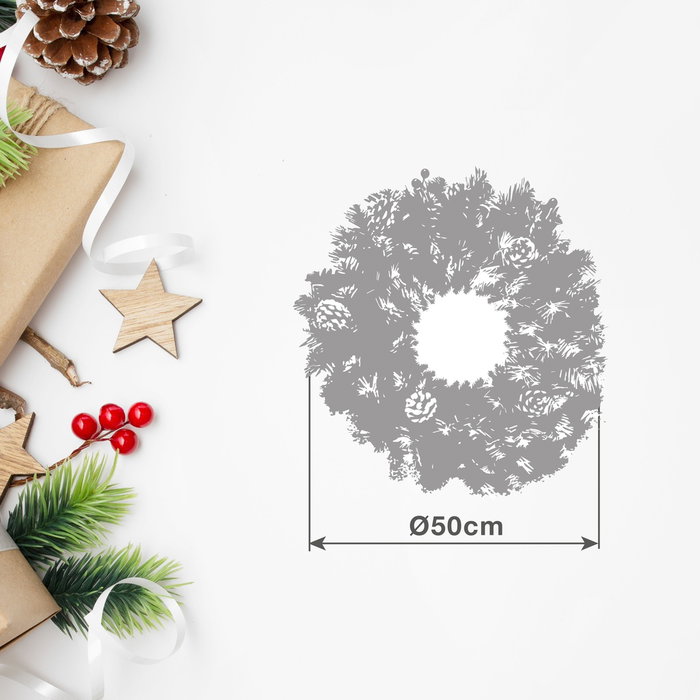 Bambasy Couronne de Noël Baliti effet neige avec if et pommes de pin, Ø50cm