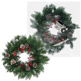 Bambasy Couronne de Noël Baliti effet neige avec if et pommes de pin, Ø50cm