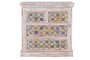 GINER Y COLOMER Commode 4 tiroirs en bois de manguier avec détails en céramique et bronze - Couleur blanc vieilli - 90 x 90 x 40 cm
