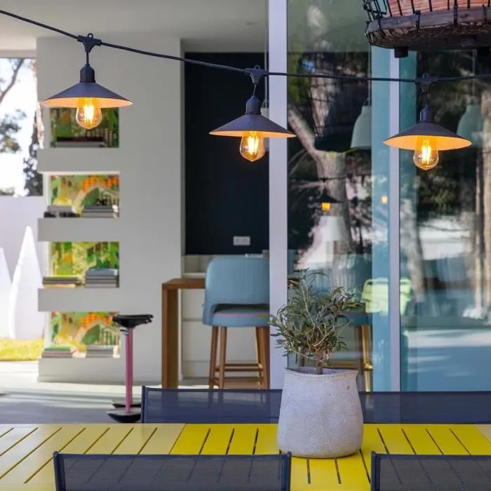 Lumisky - VINTY LIGHT SOLAR - Guirlande solaire extérieure 6 mètres avec 10 ampoules à filament LED blanc chaud et abat-jour acier vintage Lumisky - VINTY LIGHT SOLAR - Guirlande solaire extérieure 6 mètres avec 10 ampoules à filament LED blanc chaud et abat-jour acier vintage