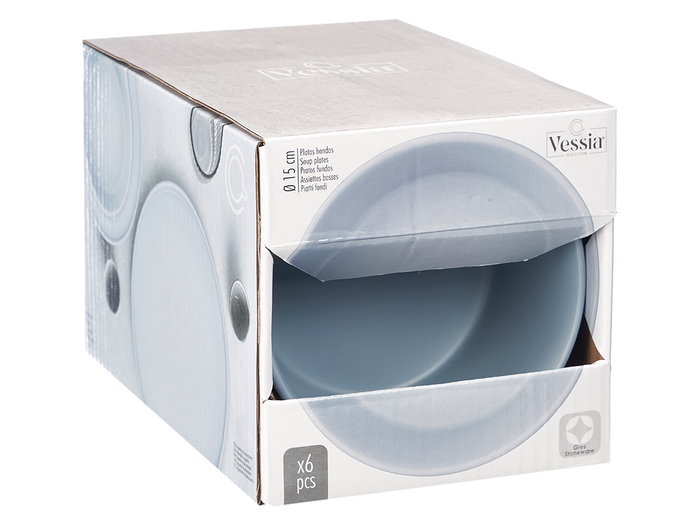 Vessia Assiette Creuse Lisse Bleu 15 cm - Céramique (Set de 24)