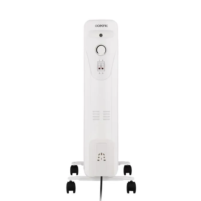 Oceanic Radiateur Électrique à Bain d'Huile 2500W Blanc, 3 Puissances (1000/1500/2500W), 11 Éléments, Mobile avec Sécurité Anti-Renversement