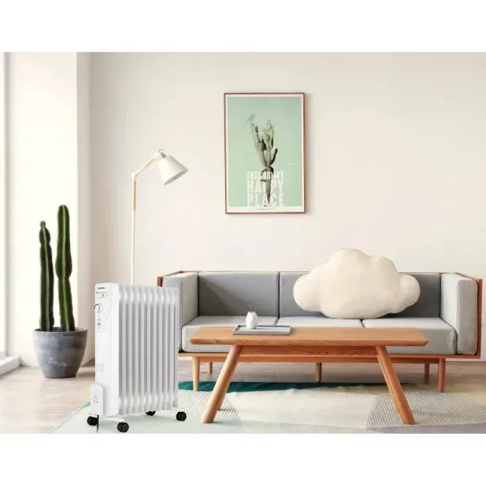 Oceanic Radiateur Électrique à Bain d'Huile 2500W Blanc, 3 Puissances (1000/1500/2500W), 11 Éléments, Mobile avec Sécurité Anti-Renversement