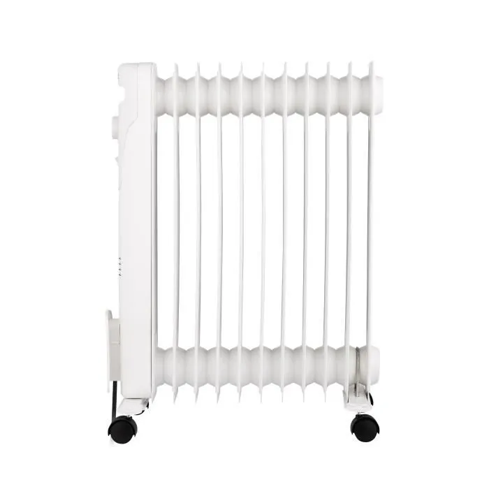 Oceanic Radiateur Électrique à Bain d'Huile 2500W Blanc, 3 Puissances (1000/1500/2500W), 11 Éléments, Mobile avec Sécurité Anti-Renversement