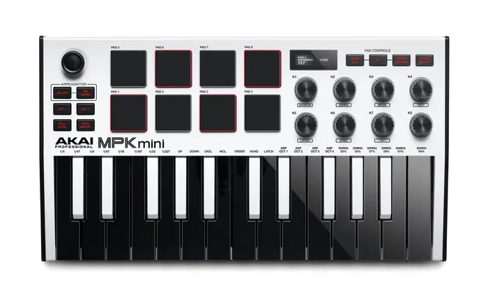 AKAIPRO MPK Mini MK3 White - Contrôleur MIDI 25 touches, pads MPC, arpégiateur, USB-B, NKS